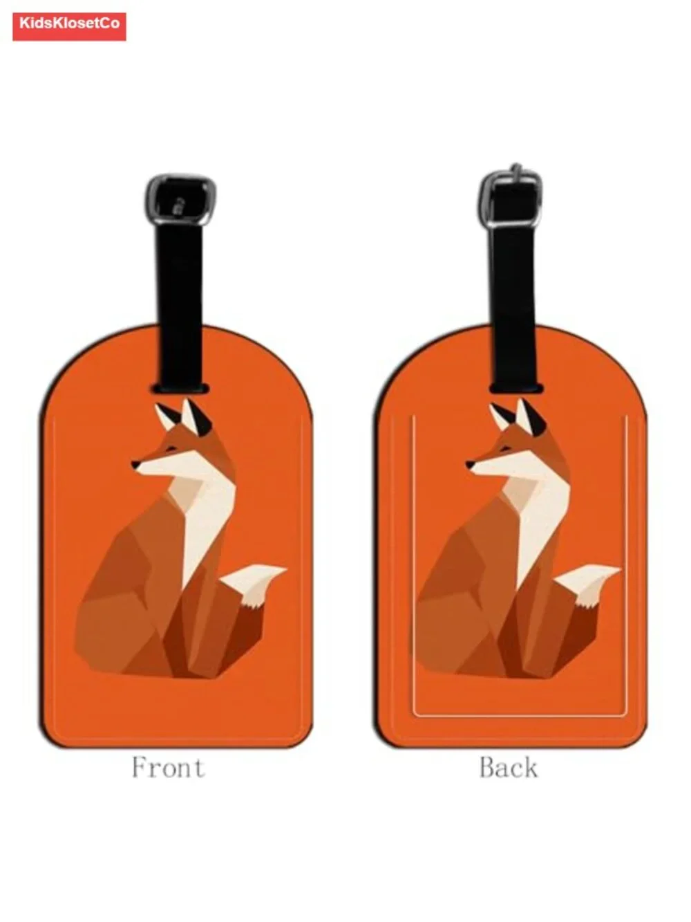 PU Leather Luggage Tag with Privacy Flap, Red Fox Design, Travel ID Tag for